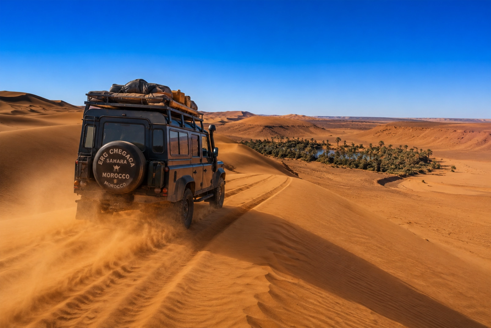 4x4 crossing the dunes toward Erg Chegaga